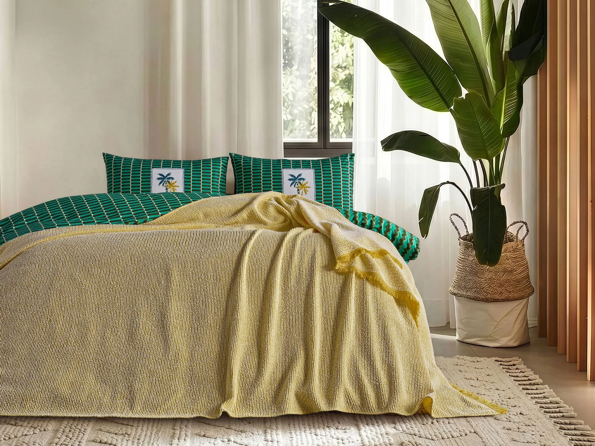 Doqu Home Jungle Muse Mina Pike Çift Kişilik - Sarı