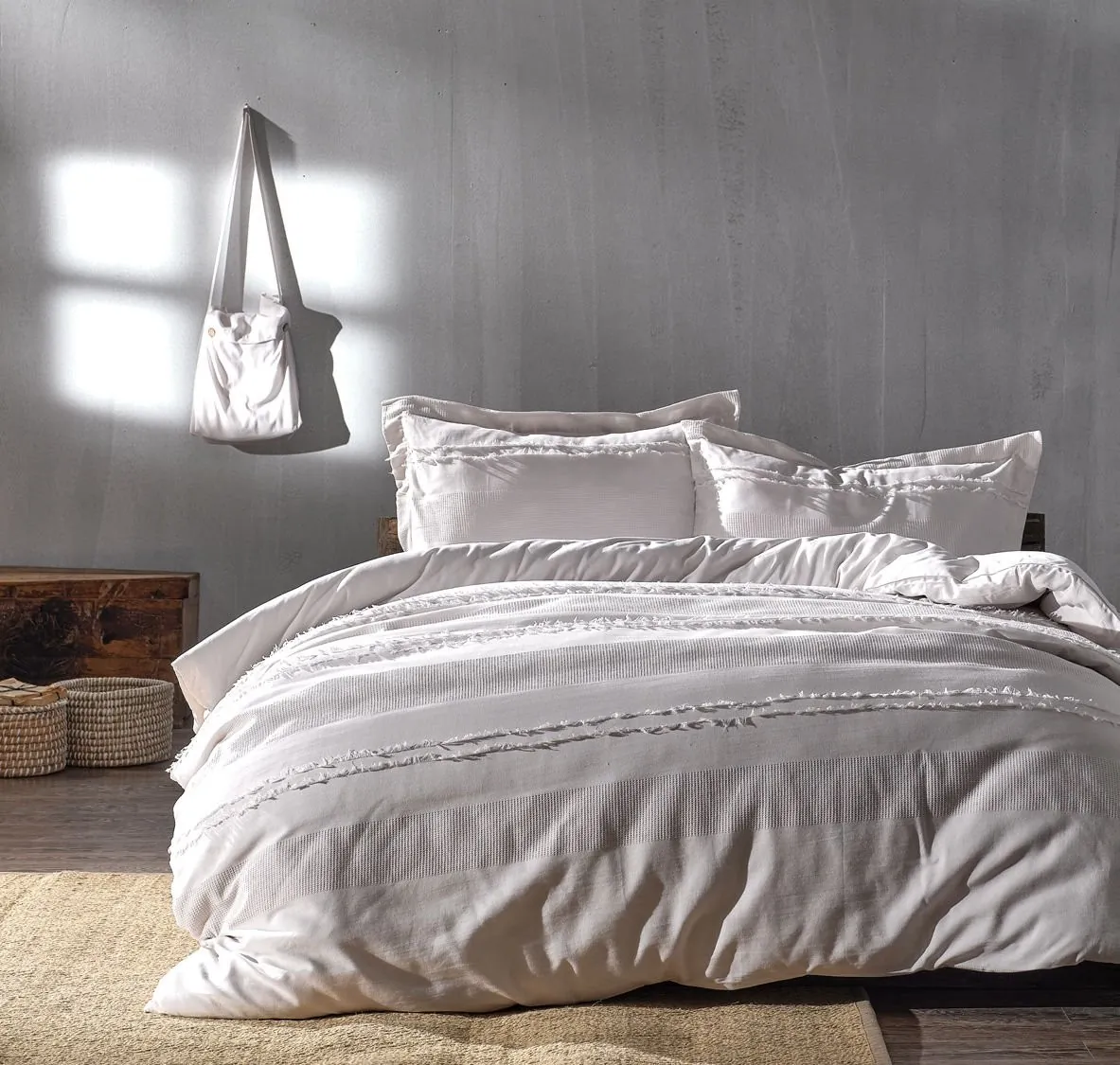 Doqu Home Nevresim Takımı Carla Tek Kişilik - Açık Gri