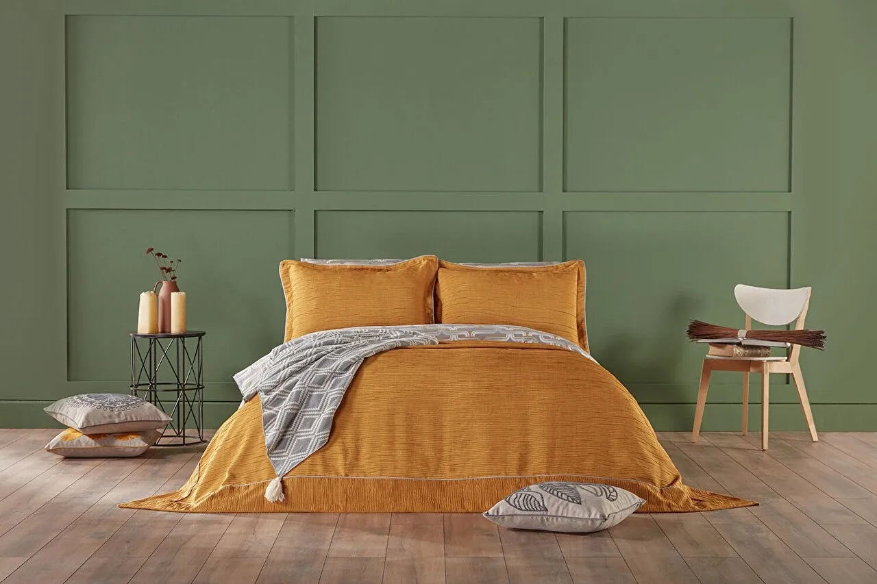 Doqu Home Parma Yatak Örtüsü Çift Kişilik - Sarı